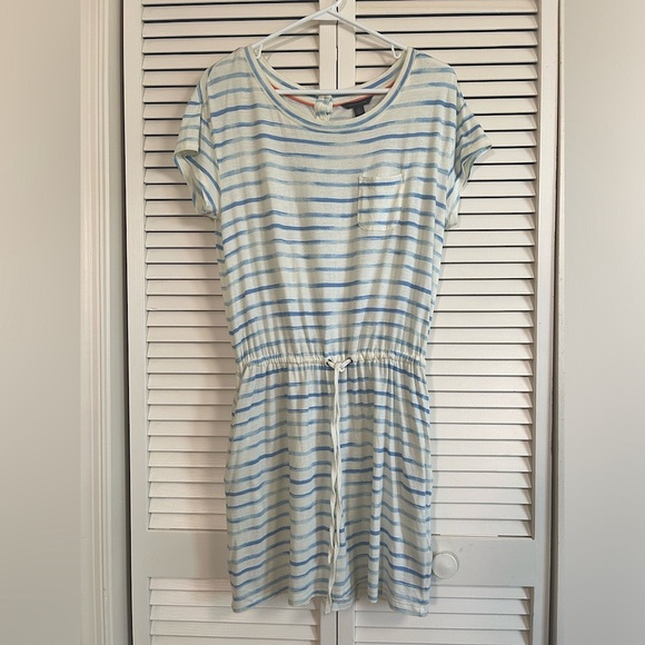 Tommy Hilfiger Striped Pullover Mini Dress Side Pockets Drawstring Waist Medium - Picture 1 of 9